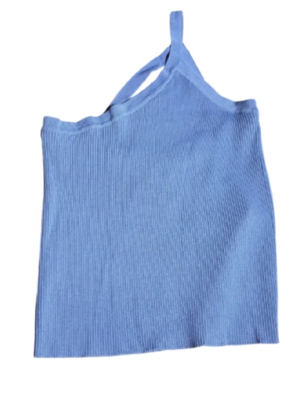 LUCCA Blue Ribbed Knit One Shoulder Sleeveless Wide Strap Camisole Tank Top